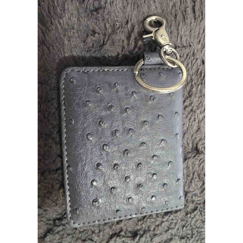 New CAPRICE Ostrich Grey Leather Keychain ID Holder WALLET Metropolitan NwoT